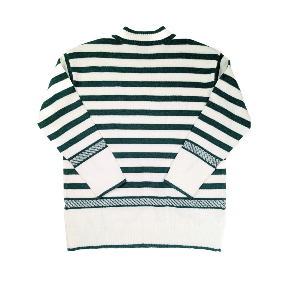 Ann Taylor  Academic Green White Stripped Sweater Petite‎ Women's Size Large